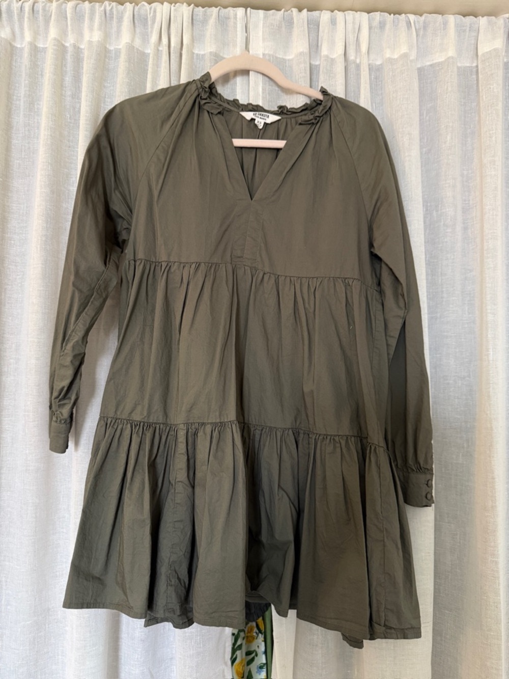 BB Dakota Olive Tiered Long-Sleeve Dress